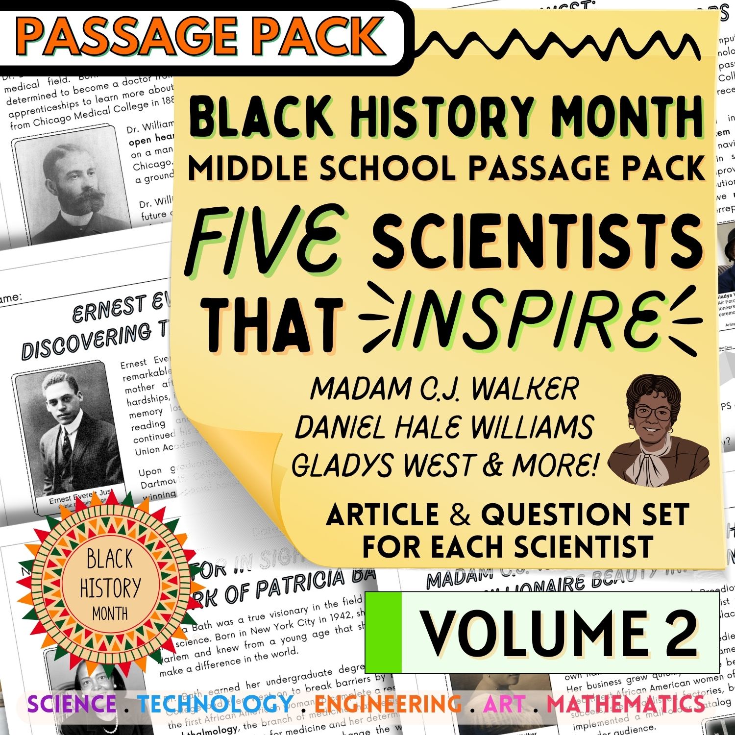 Black History Month Passage Pack: 5 MORE Inspiring Scientists to Know! For Middle School