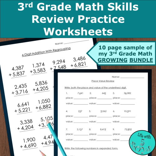 3rd Grade Math Skills Review Worksheets, Assessments & Color by Number ...