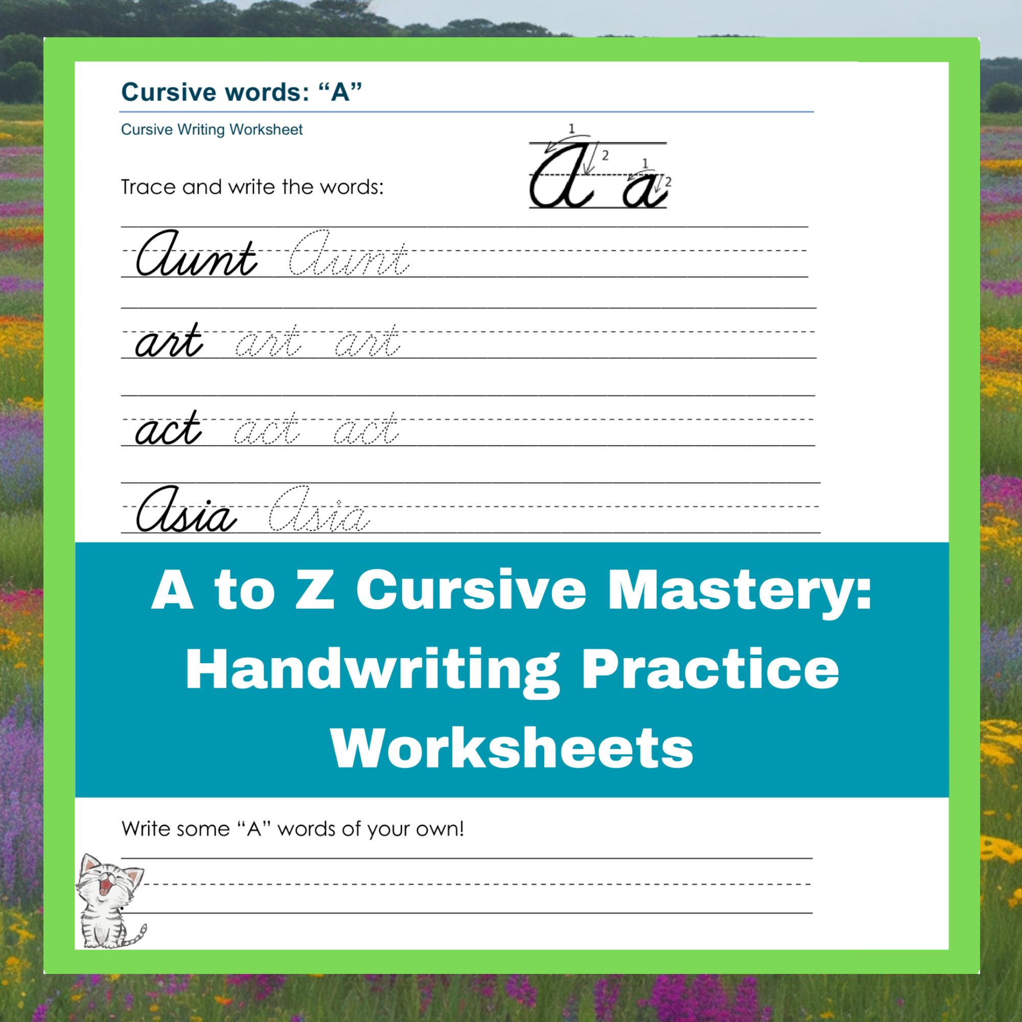 A to Z Cursive Mastery Handwriting Practice Worksheets