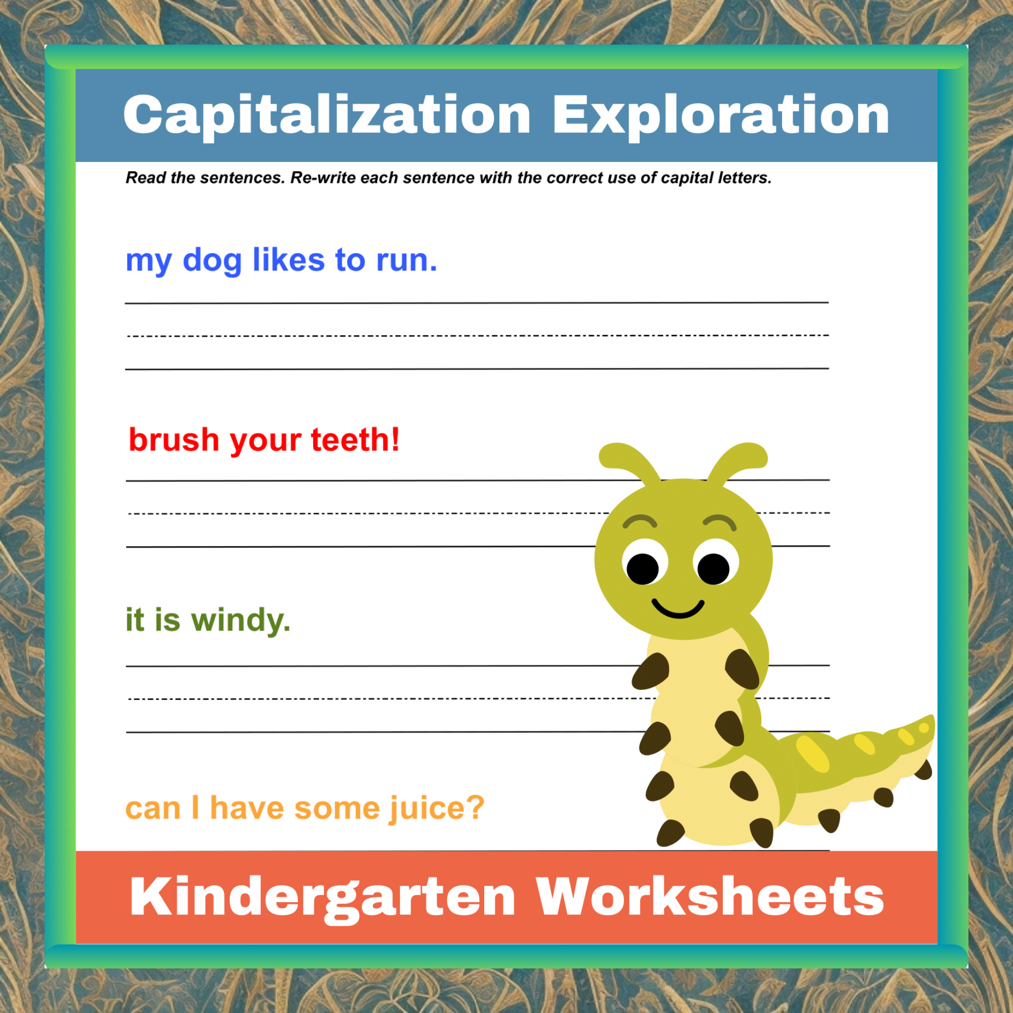 Capitalization Exploration Kindergarten Worksheets