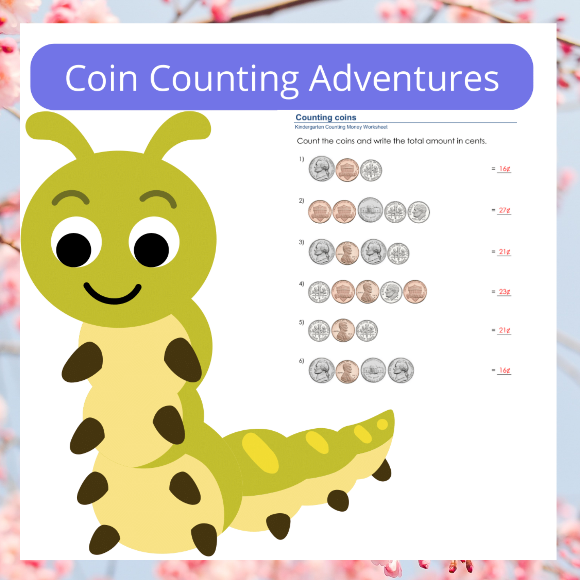 Coin Counting Adventures Kindergarten Worksheets for Mastering Money Skills