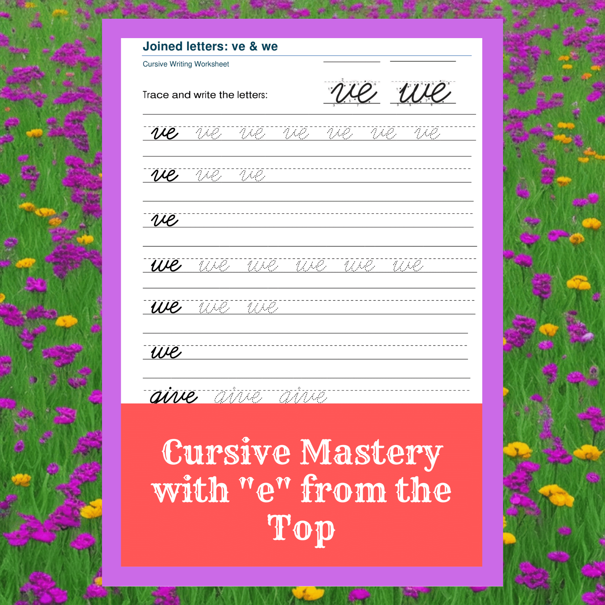 Graceful Connections: Cursive Mastery with "e" from the Top