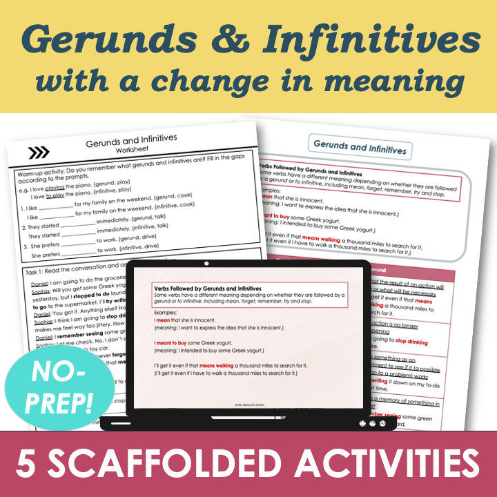 B2 ESL Grammar Lesson Plan, Activities, Worksheets - Gerunds and Infinitives (change in meaning)