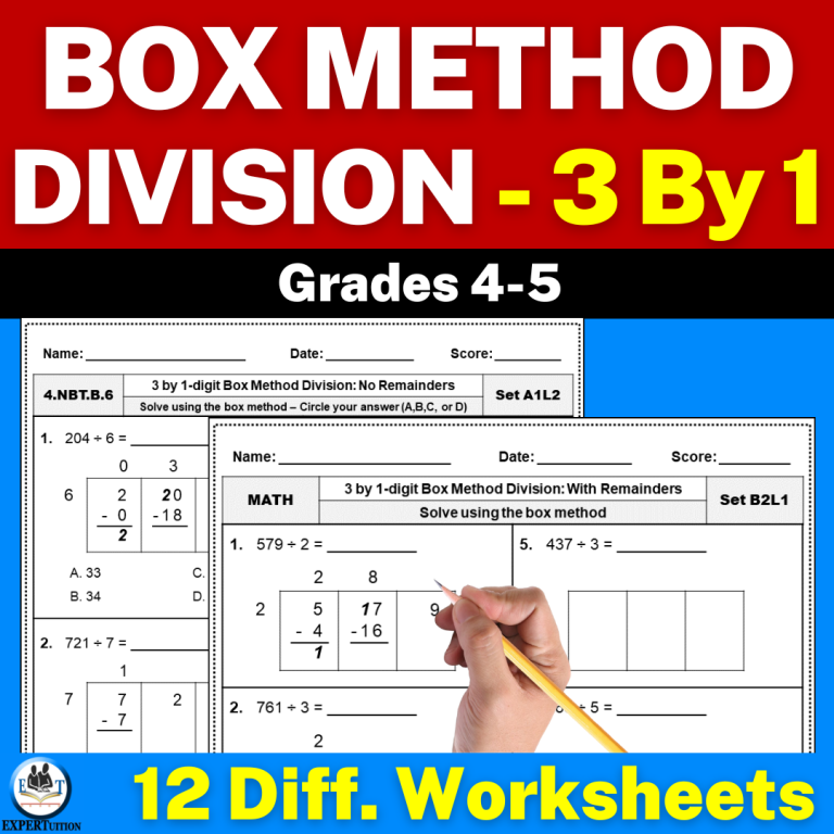 3 Digit by 1 Digit Box Method Division Worksheets: 4th Grade Division ...