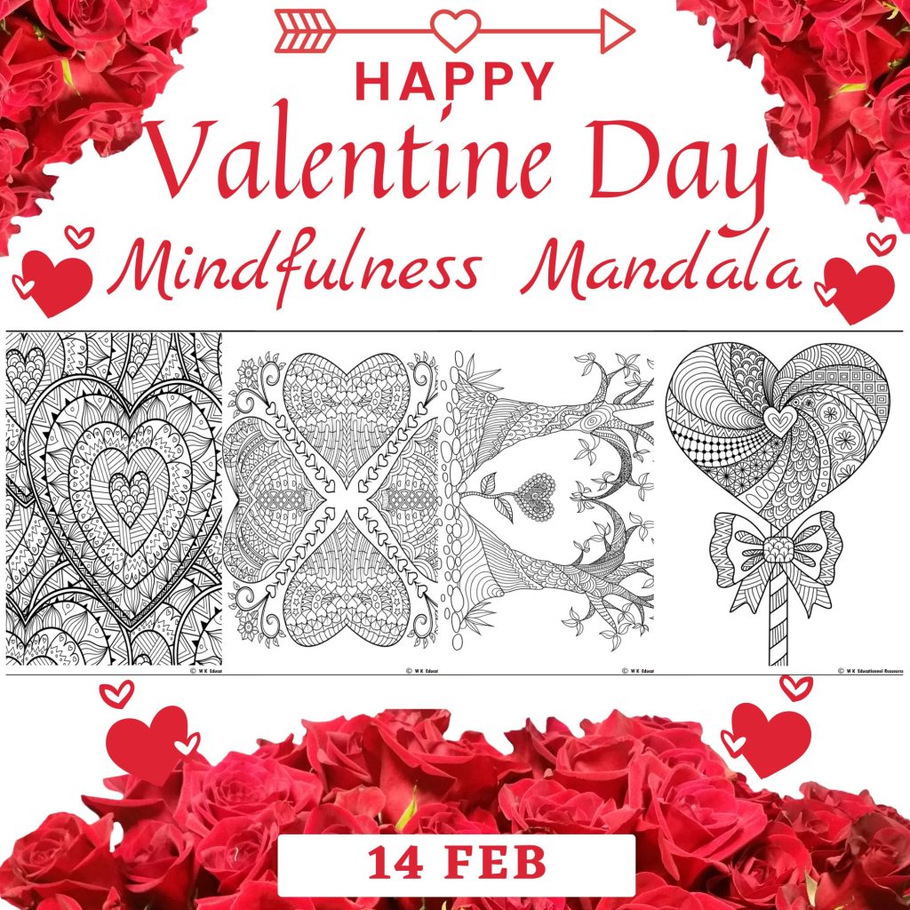 Valentine's Day Mindfulness Mandala Hearts Printable Coloring Pages for ...