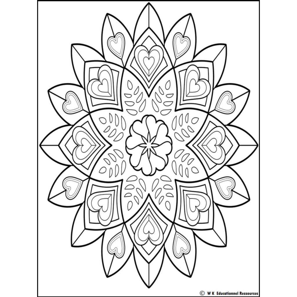 Valentine's Day Mindfulness Mandala Hearts Printable Coloring Pages for ...