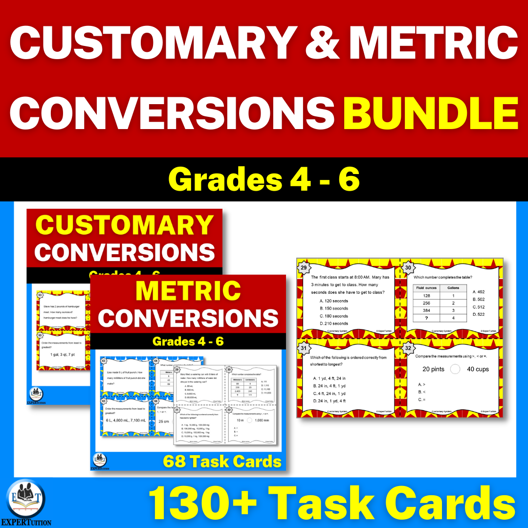 Customary and Metric Systems Measurement Conversion Task Cards Bundle – Converting Measurement Units