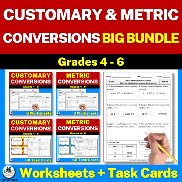Customary and Metric Systems Measurement Conversion Worksheets and Task ...