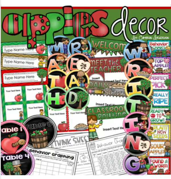 Apple Theme Class Decor Bundle (Behavior Chart, Name Plates, Labels ...
