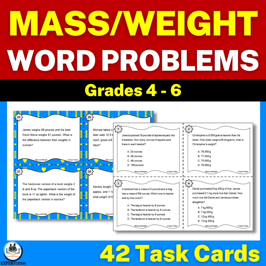 Measurement Conversion Word Problems Task Cards - Mass and Weight Word Problems