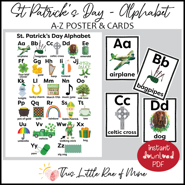 St Patrick - Alphabet Poster & Cards - Printable classroom decor - ABC word wall