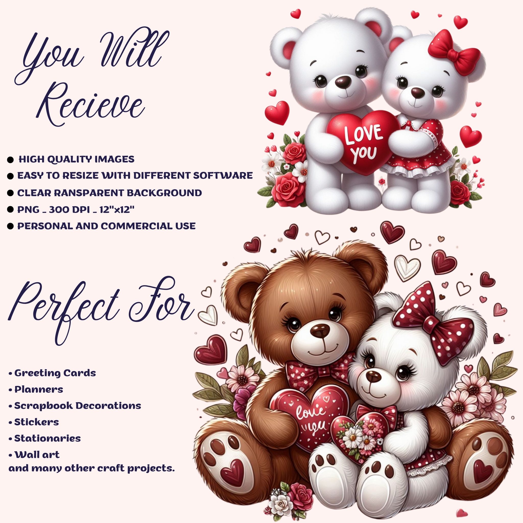 45 Valentines Teddy Bear Couple Clipart Bundle Couple Bear Clipart in ...