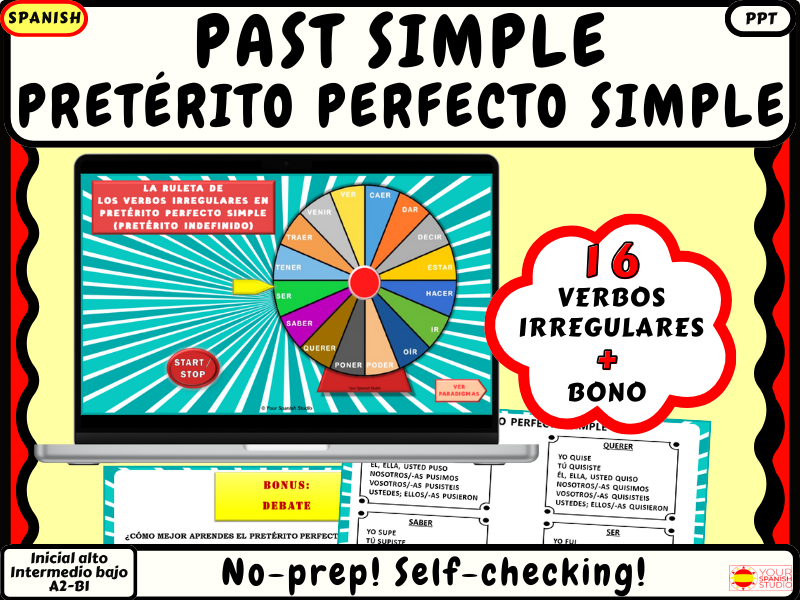 Spanish Preterite Irregular verbs Noprep practice activity La ruleta paradigmas