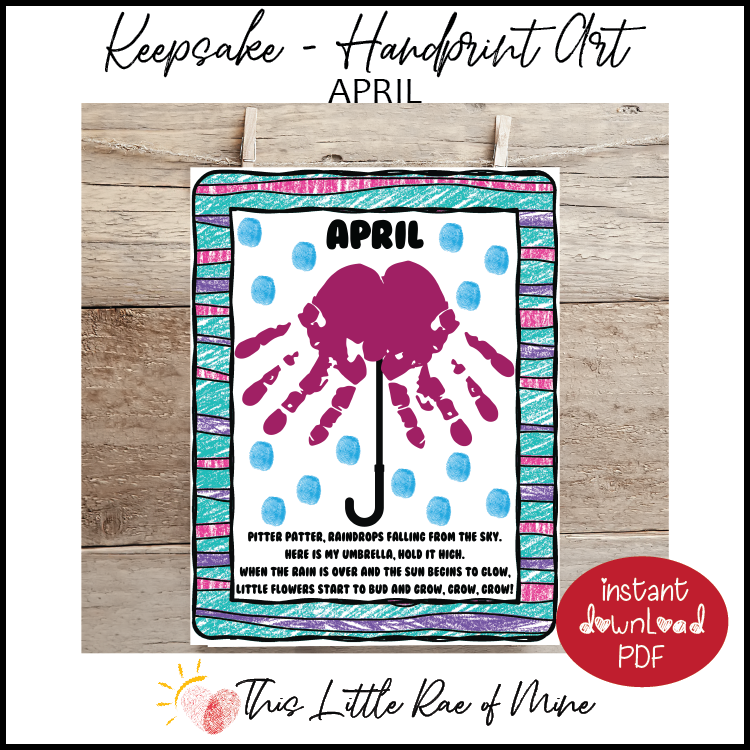 April - Umbrella - handprint Art - Keepsake - Printable - Memory book page