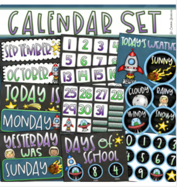 Calendar Set Classroom Decor Back to School Outer Space Theme | Made By ...