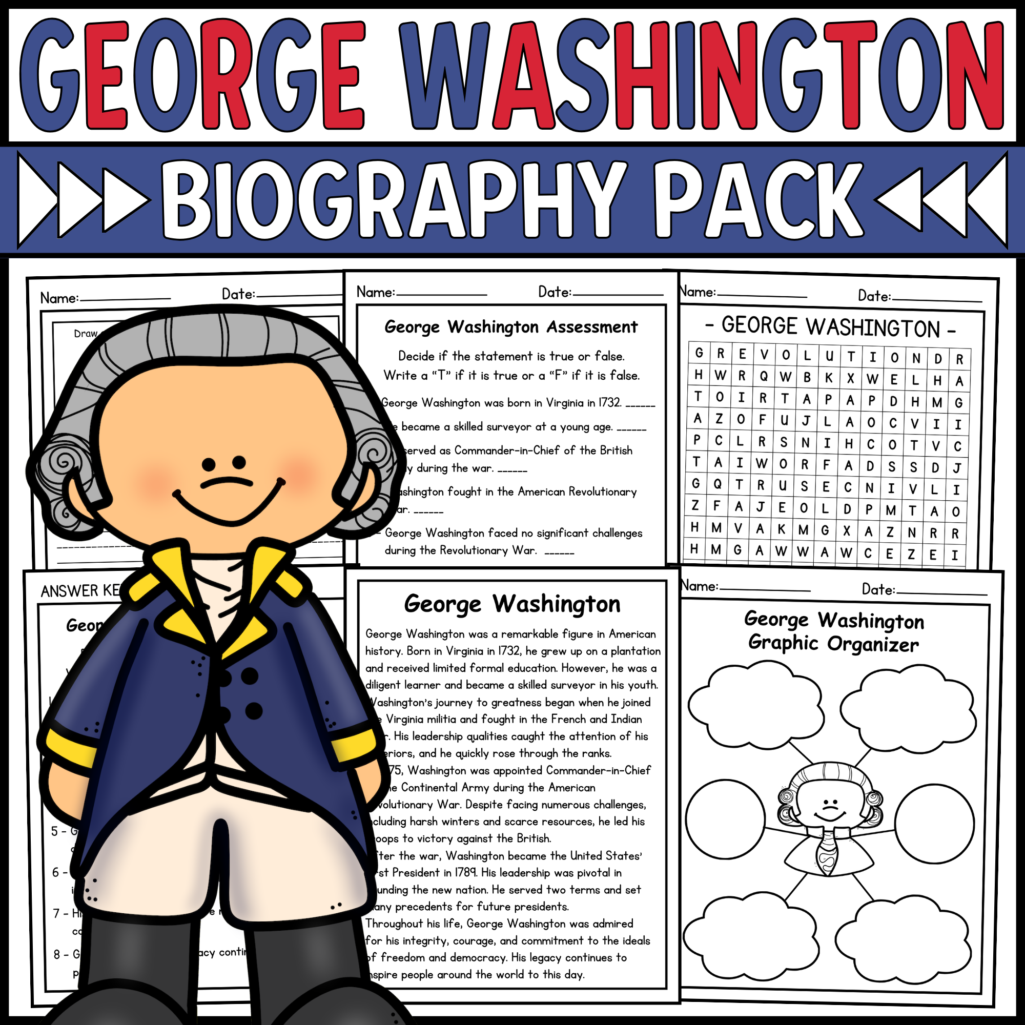 George Washington Biography Unit Pack • Presidents Day Activities