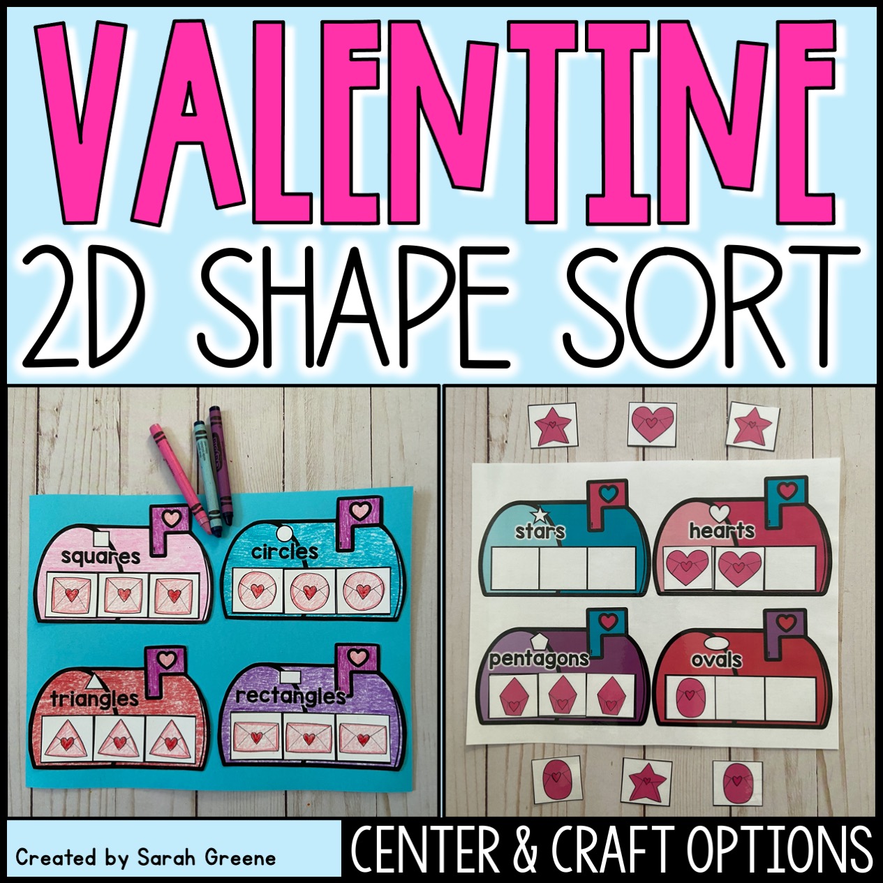 Valentine's Day 2D Shape Sort Craft or Center