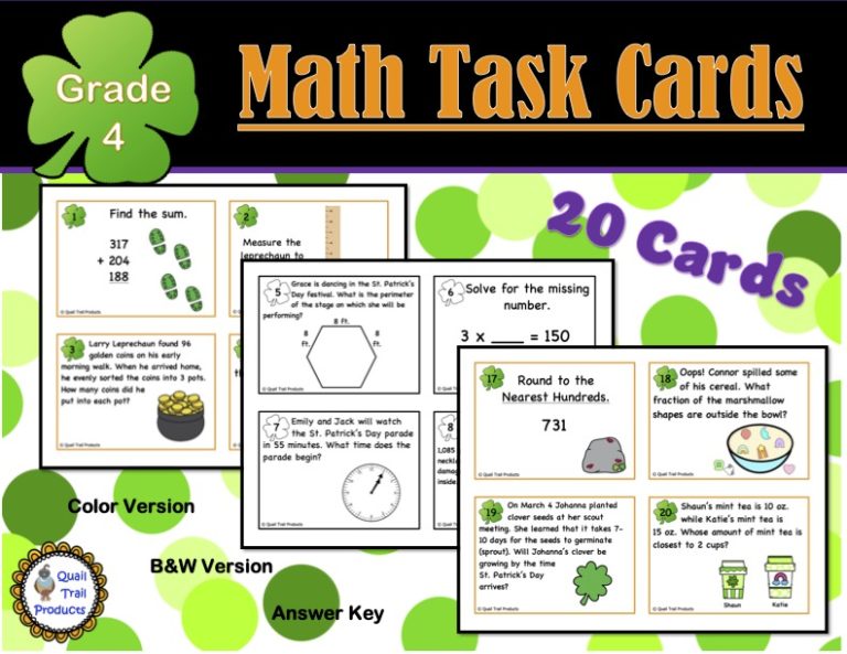 St. Patrick's Day MATH Task Cards Grade 4 | Made By Teachers