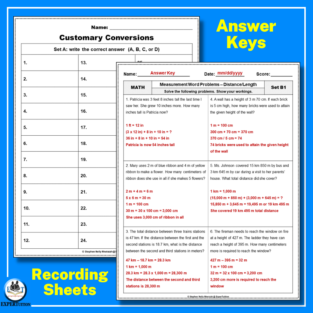 Measurement & Data Worksheets & Task Cards - Conversions/Word Problems ...