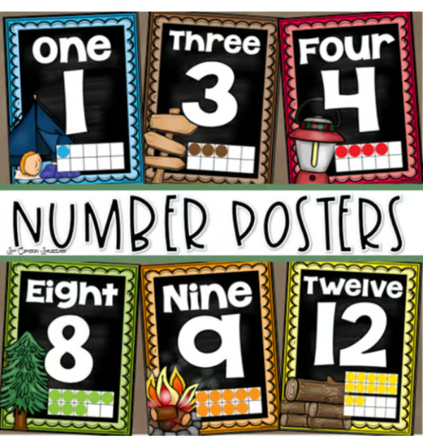 Number Posters Signs 0-20 Ten Frames Camping Camp Out Theme | Made By ...