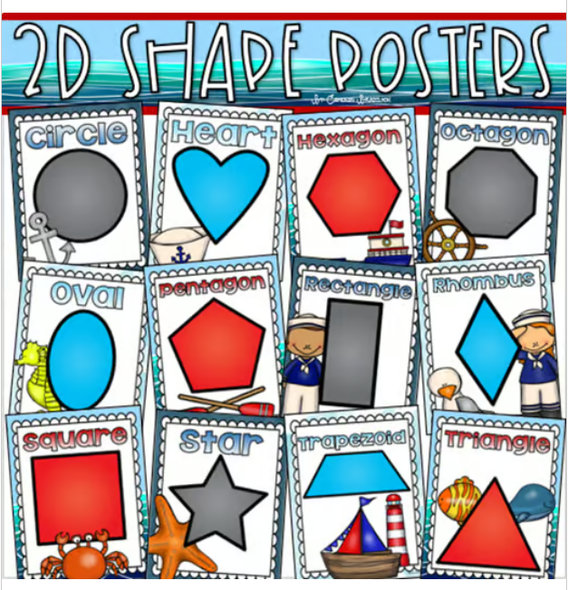 2D Shapes Poster Signs Nautical Sailing Sailor Sea Life Theme