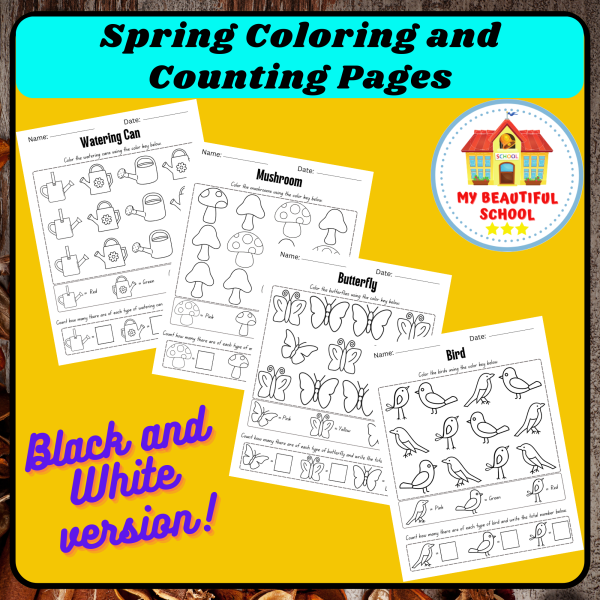 Spring Coloring and Counting Activities | Color-by-Type Worksheets ...