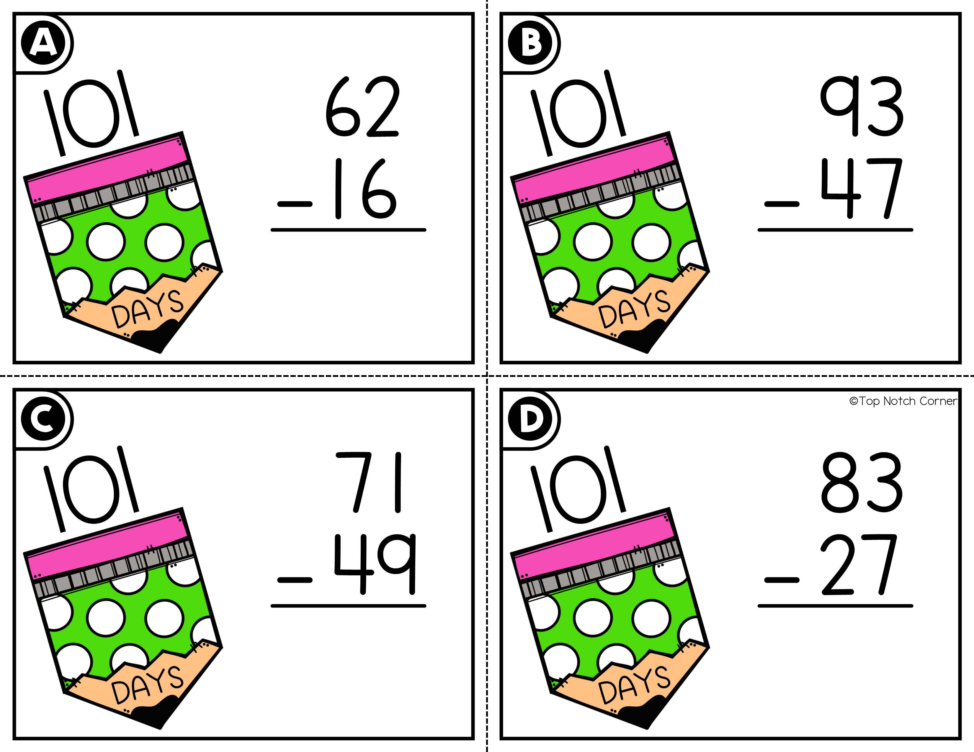 101 Days of School Activities 2 Digit Subtraction with Regrouping