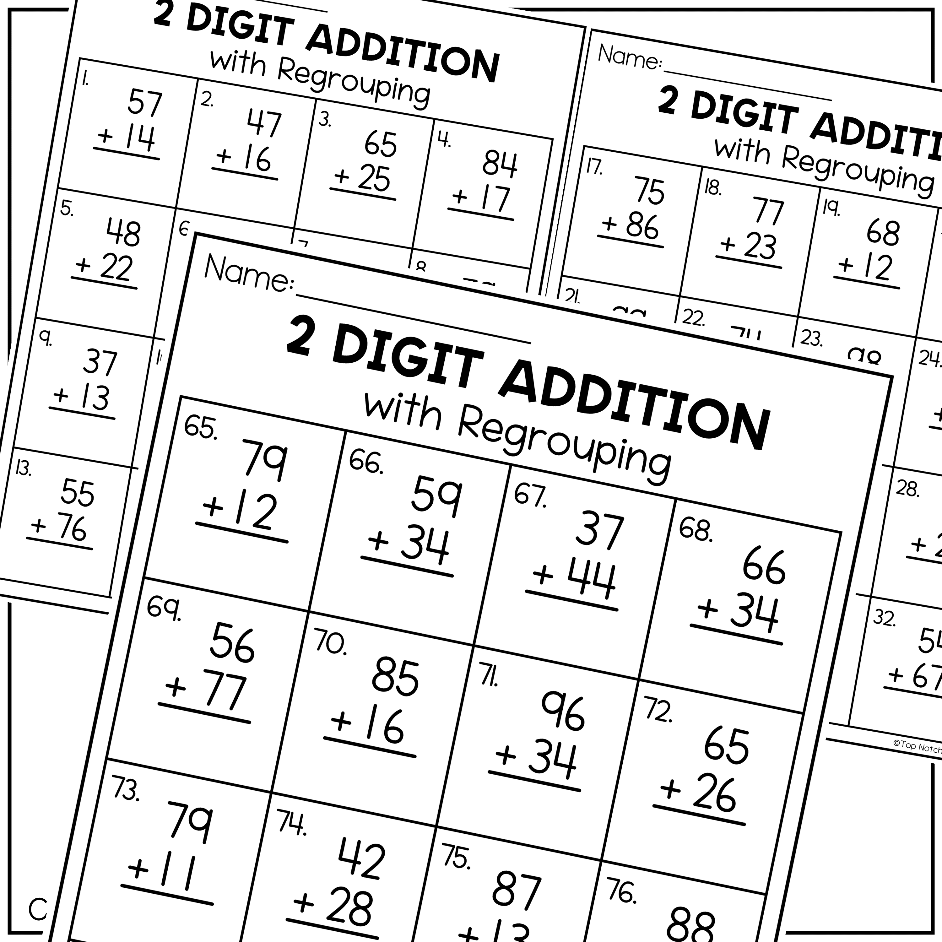 2 Digit Addition with and without Regrouping Math Worksheet