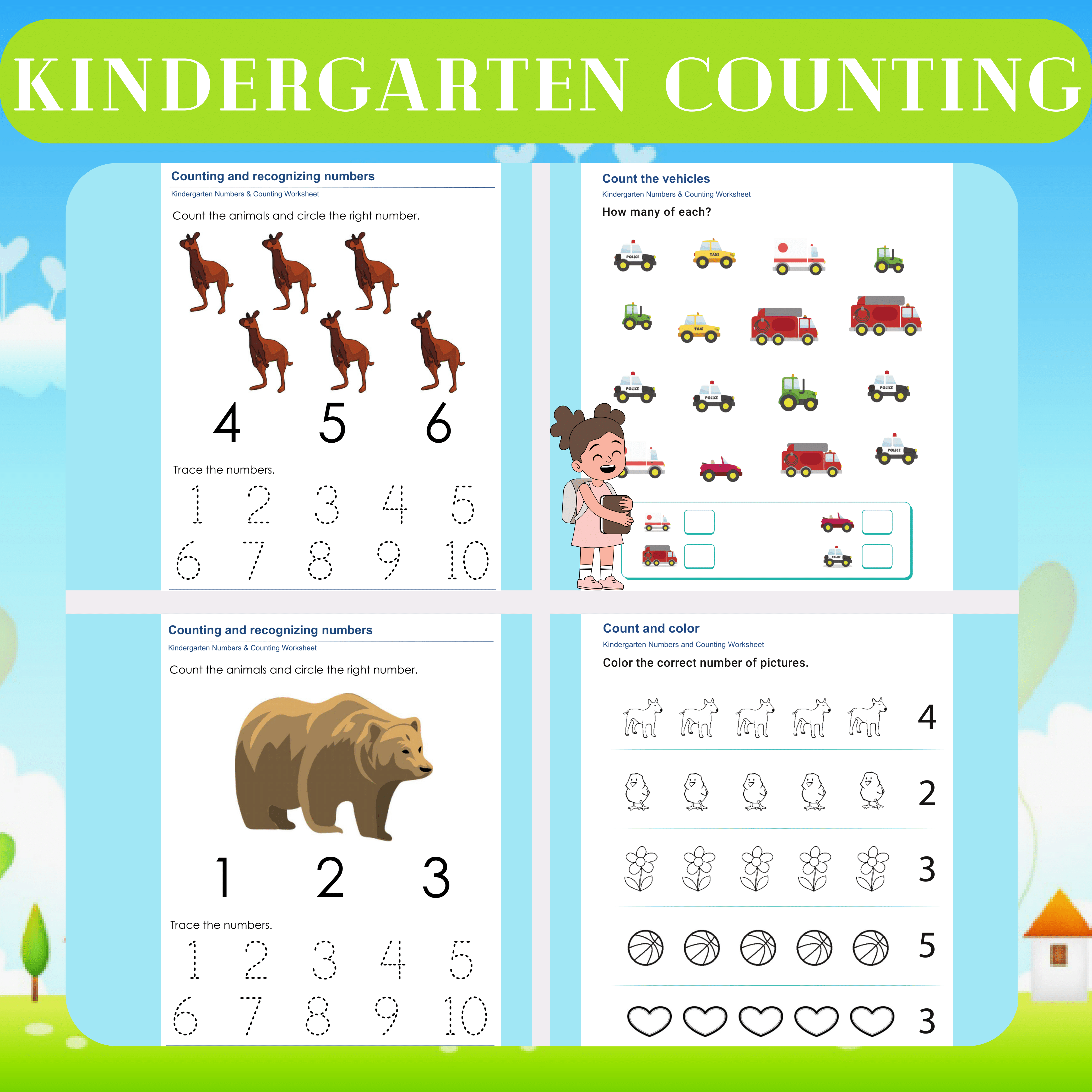 Kindergarten Counting and Number Recognition Worksheets