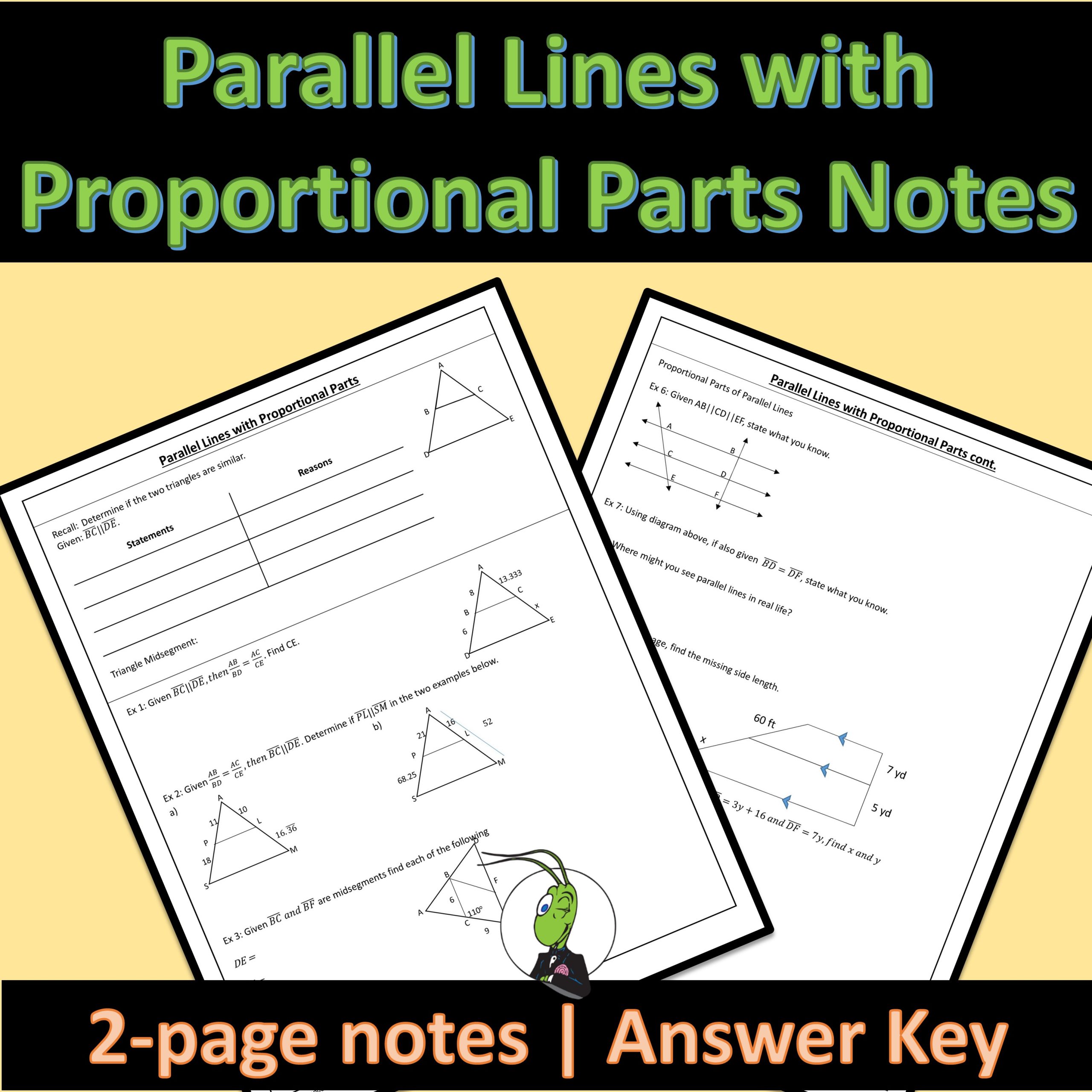 Parallel Lines Proportional Parts Guided Notes Similar Polygons Unit | Geometry