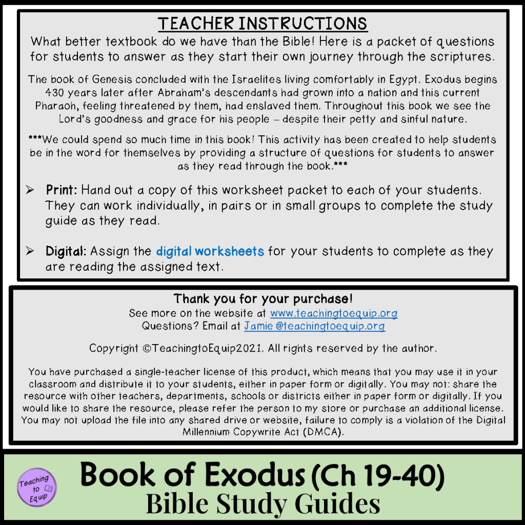 Bible study questions for Exodus (CH 19-40) - Made By Teachers