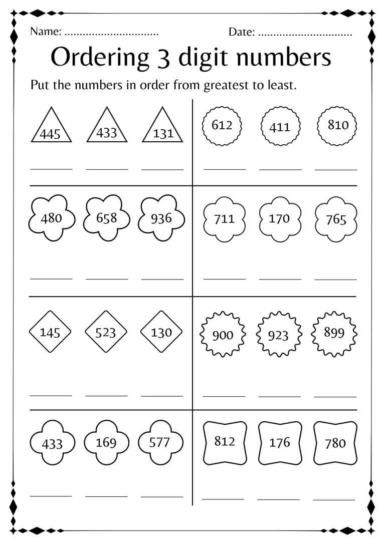 Ordering 3 digit numbers from least to greatest math worksheet - Made ...