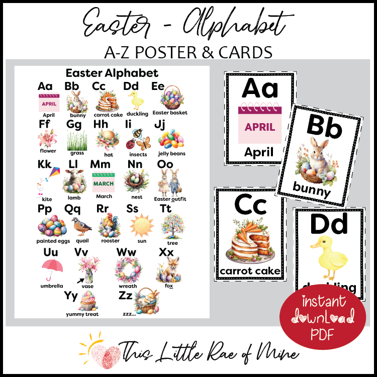Easter - Alphabet Poster & Cards - Printable classroom decor - ABC word wall