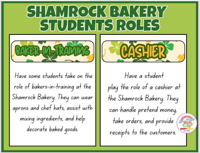 Shamrock Bakery Dramatic Play, St Patricks Day Classroom Dramatic Play ...