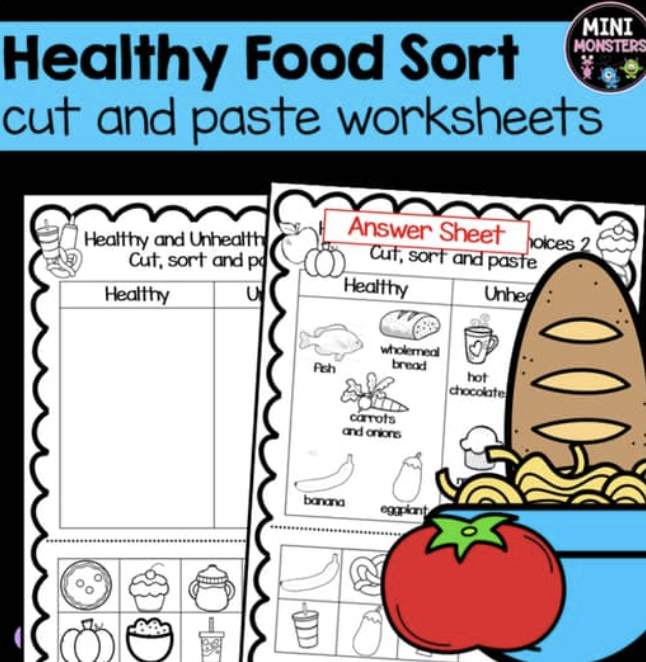 Healthy Eating Sorting Cut and Paste Worksheets
