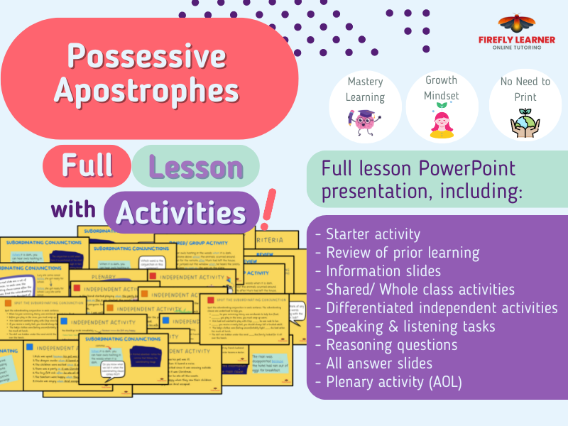 Possessive Apostrophes - Complete Lesson & Activities - (No Printing Required)