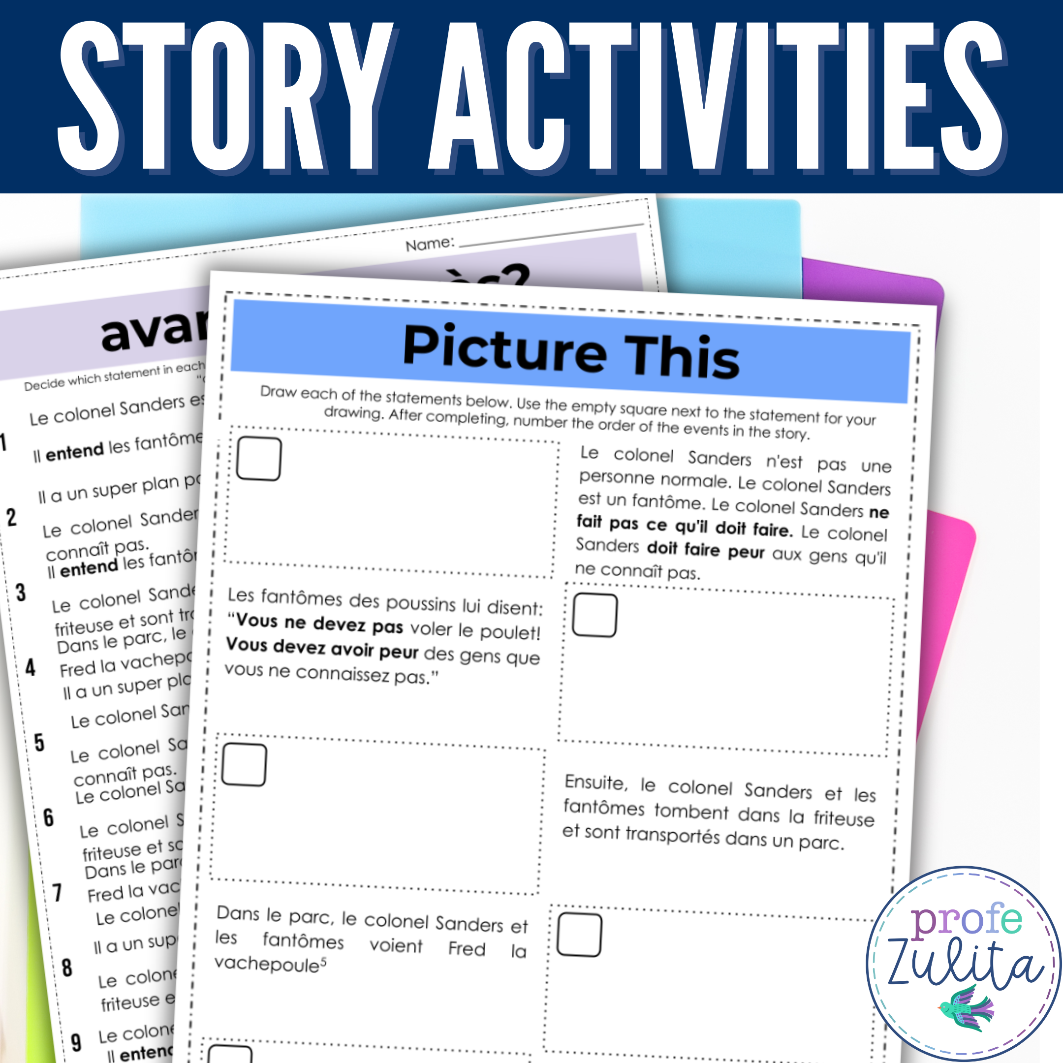 French Unit 19 - Reading Comprehension Activities - Short Story "should do"