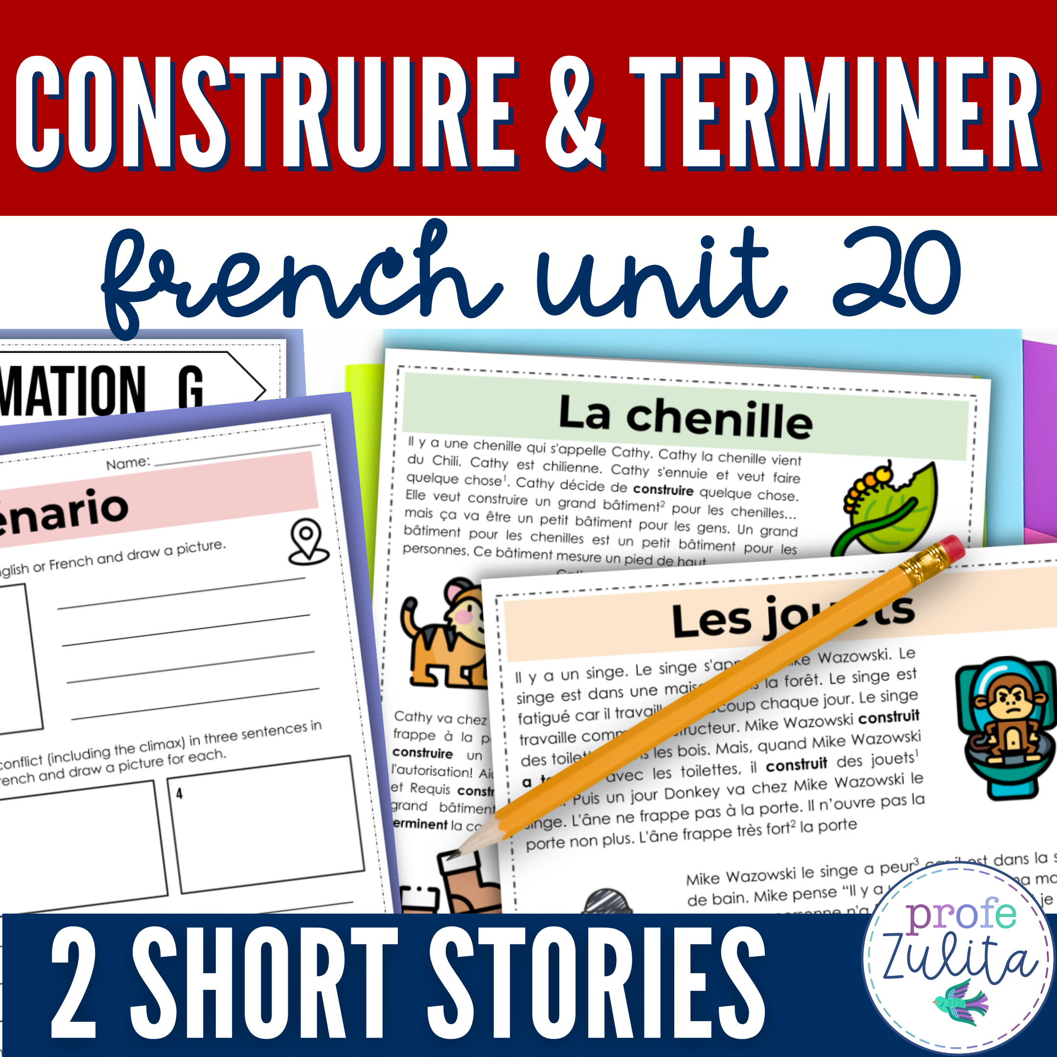 French Unit 20 - Reading Comprehension Activities - construire & terminer
