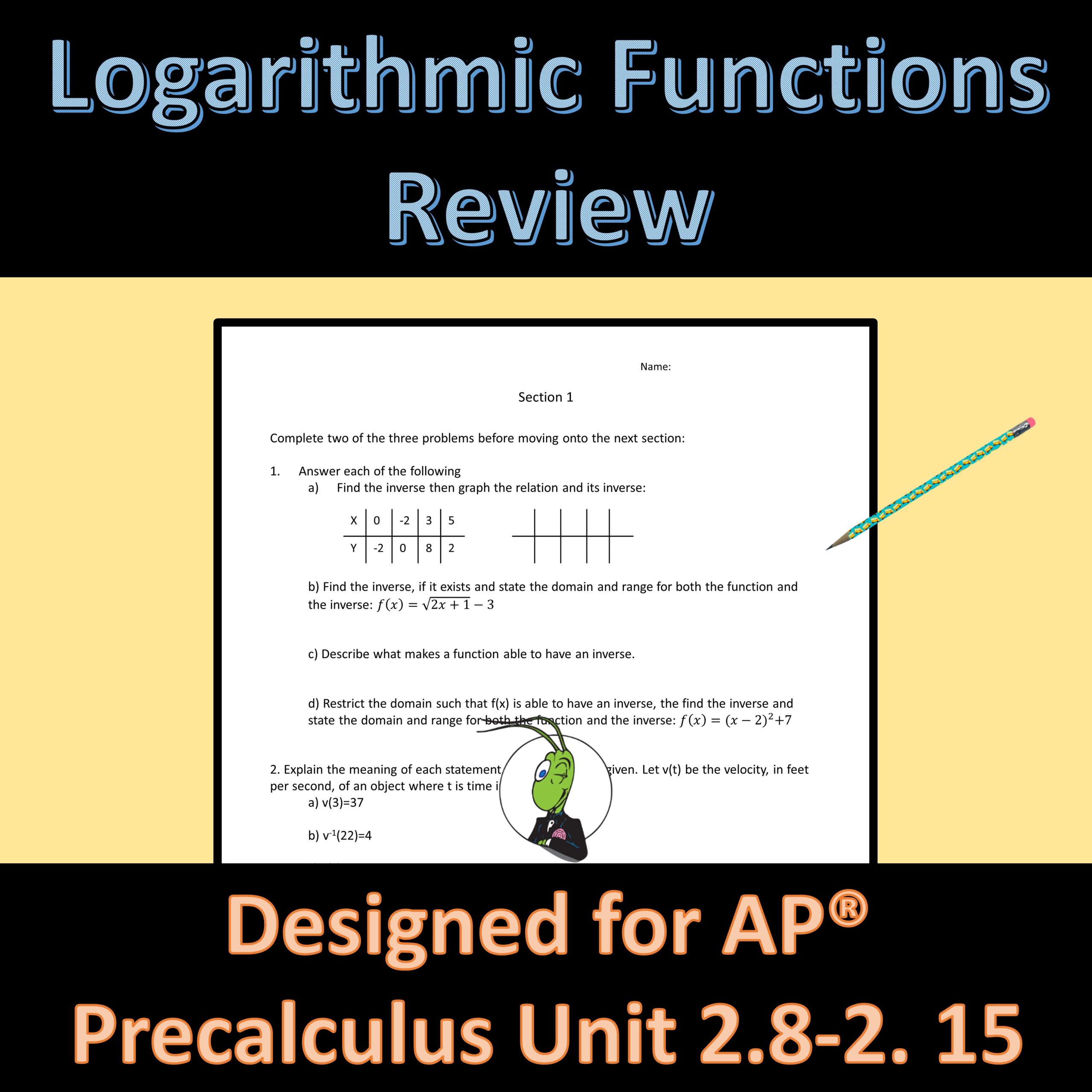AP® Precalculus Unit 2.8-2.15 Review Activity Logarithmic Functions