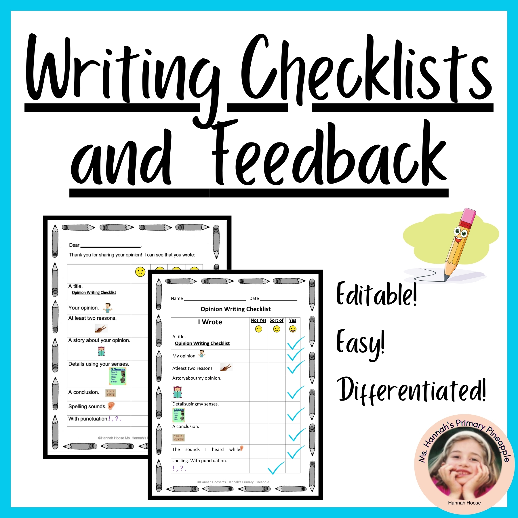 Editable Writing Revision Checklists and Assessment Feedback Bundle