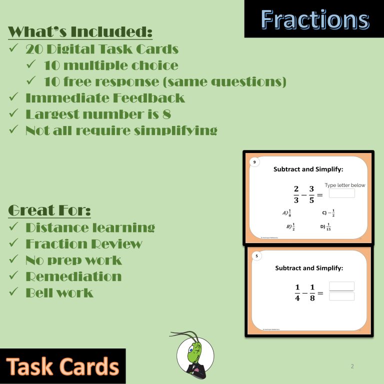 Subtracting Fractions Set 1 Boom Digital Task Cards | Made By Teachers