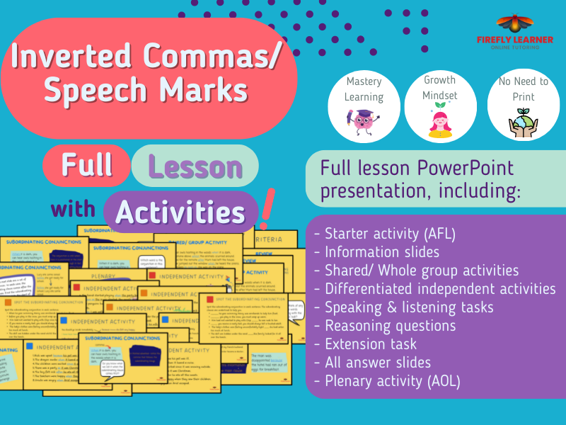Inverted Commas/ Speech Marks - Complete Lesson PPT Presentation & Activities