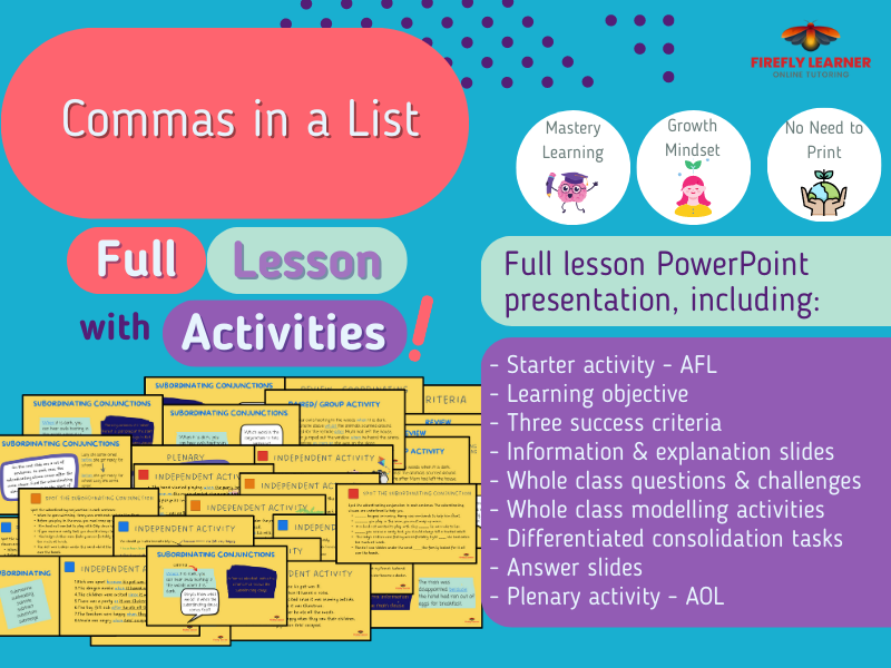 Commas in a list - Complete Grammar Lesson with Activities!