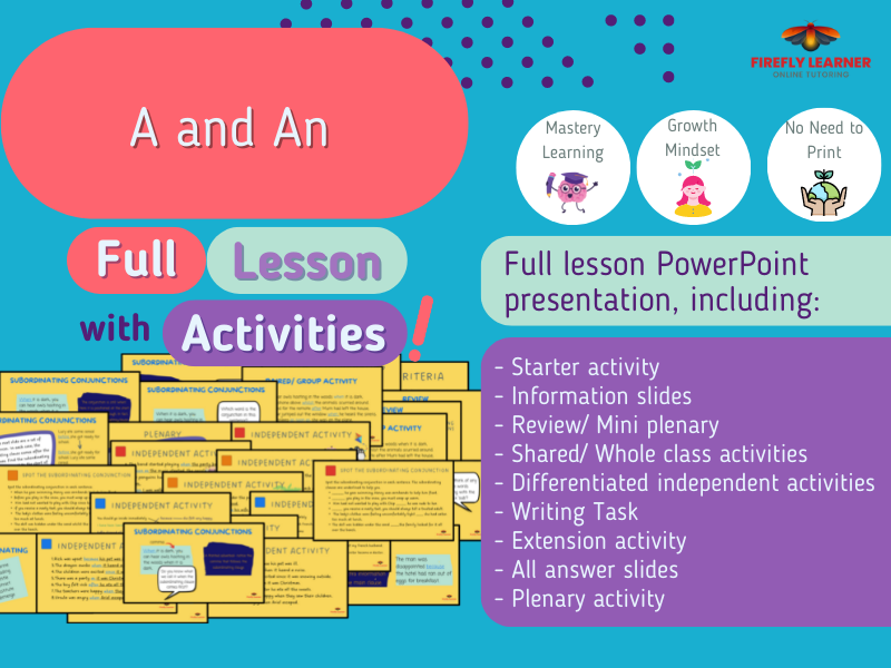 A and An - Grammar Lesson + Activities (Full PowerPoint - No Printing Required)