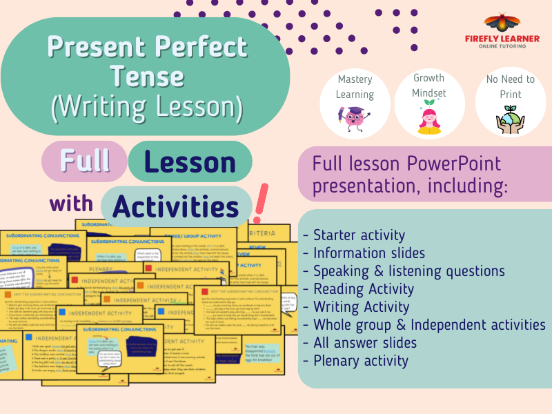 Present Perfect Tense - Writing & Grammar Full Lesson PowerPoint + Activities