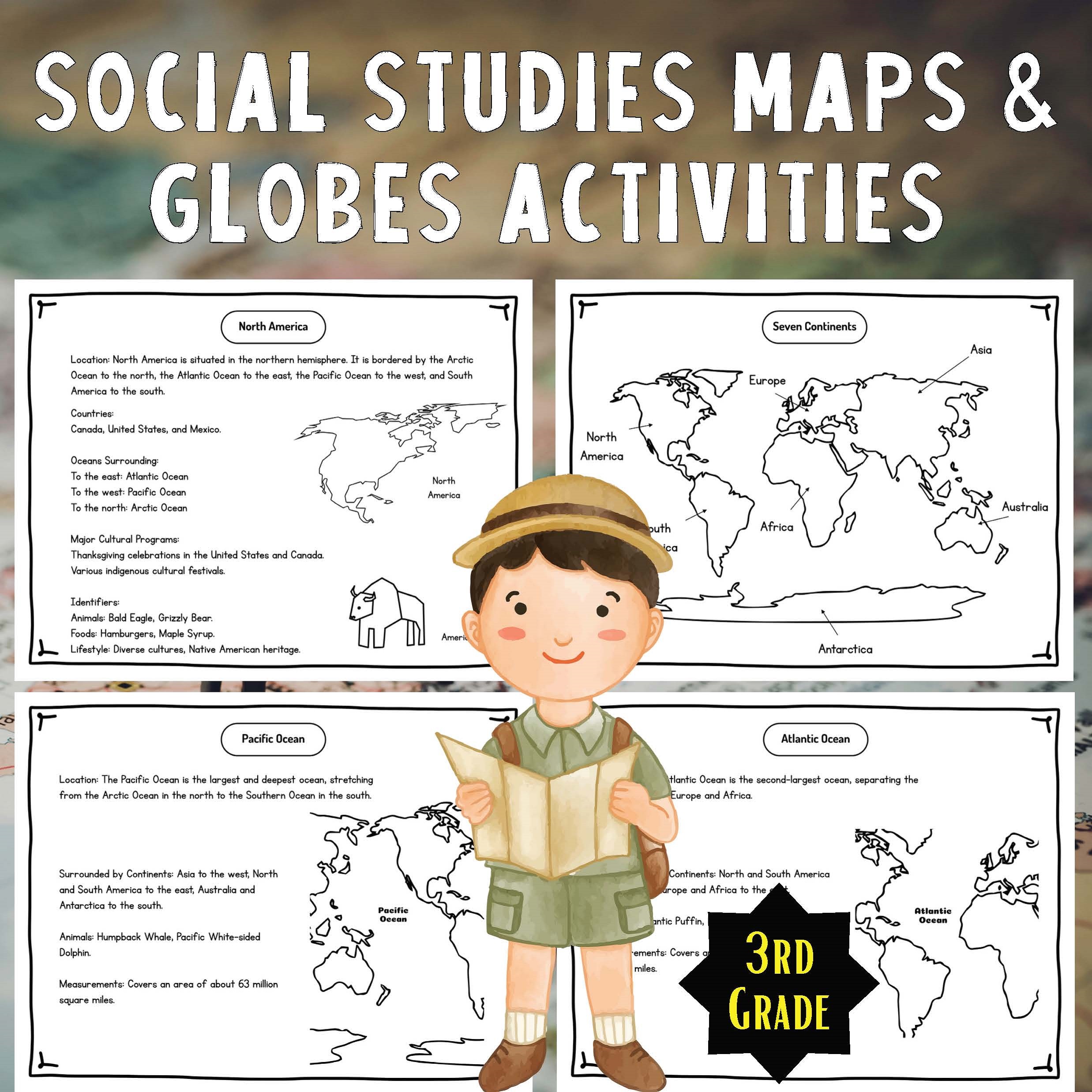 Social Studies Maps & Globes Activities, Study maps, continents, and landscapes