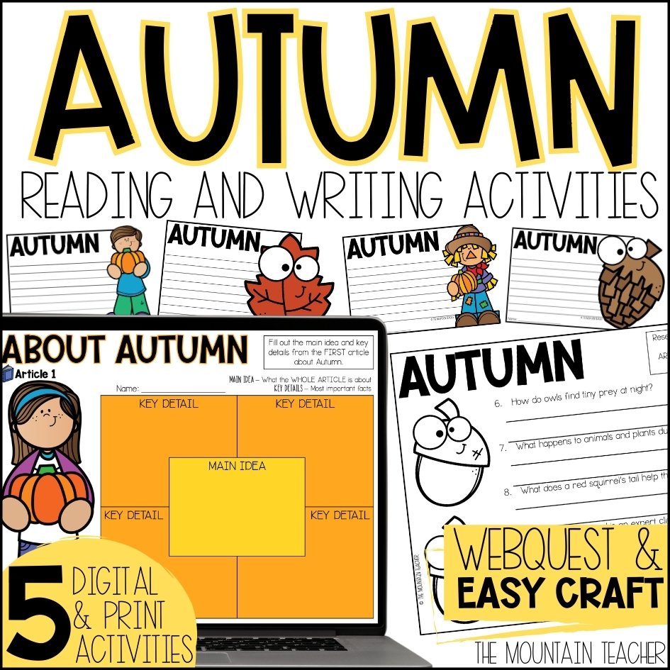 All About Autumn - Fall Reading Comprehension Activities Webquest, Writing Craft