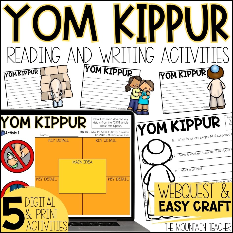 Yom Kippur Reading Comprehension Activities, Webquest and Writing Craft
