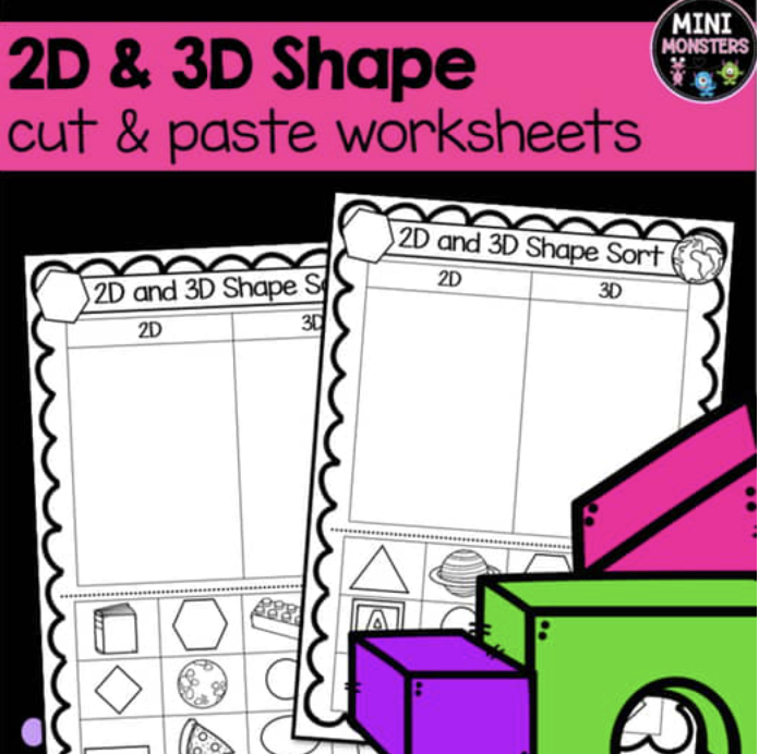 2D and 3D Shapes Cut and Paste Worksheets
