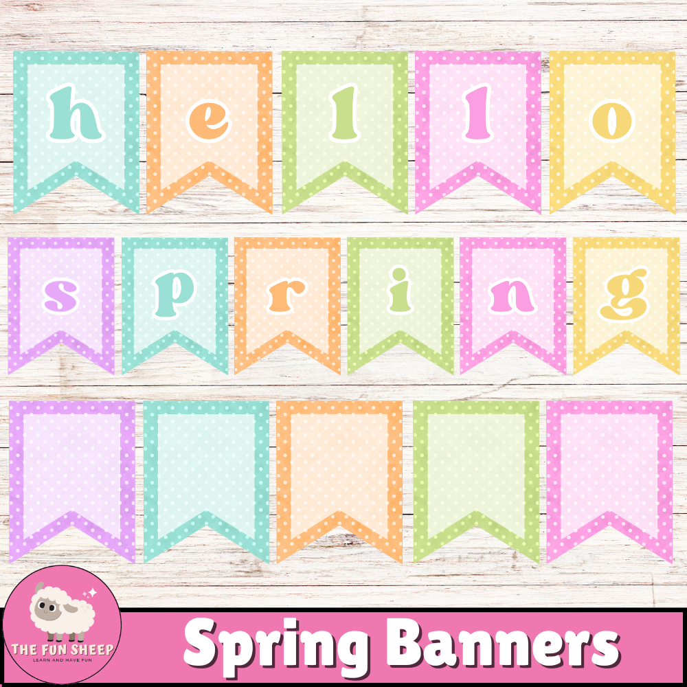 Spring Banners | Hello Spring Pennants DIY Spring Garland Bulletin Board Decor
